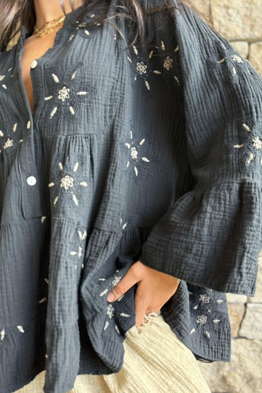 Santos Cotton Zahra Embroidered Smock Black /6=